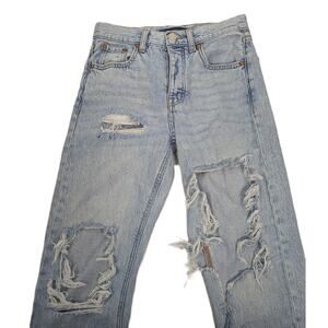 Aeropostale Women's 90's Baggy Jeans Blue Light Wash Denim Distressed Size 0